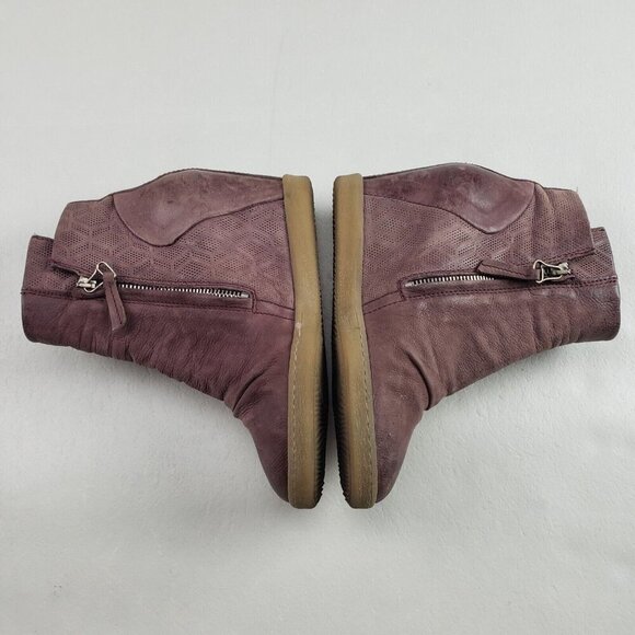 Miz Mooz Alexandra Ankle Boot Womens 7.5-8 EU 38 Brown Leather Side Zip Wedge - Picture 6 of 11